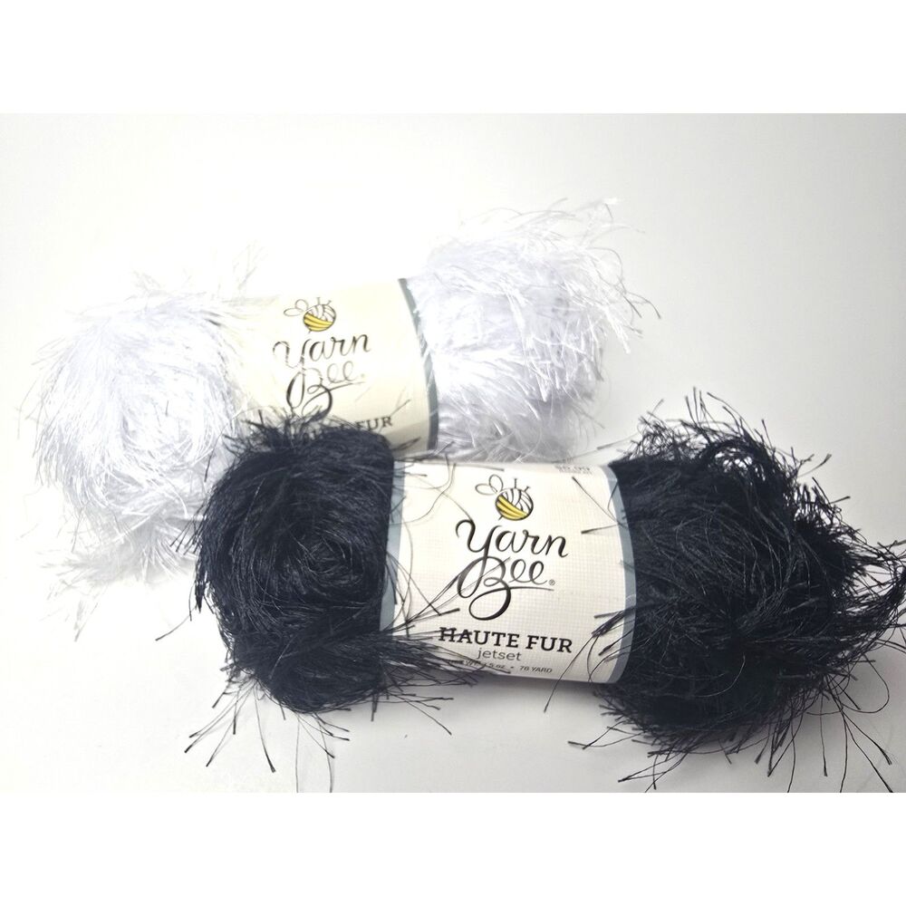 Yarn Bee Eyelash Yarn Skeins Lot of 2 Black White 76 Yds. Ea. Rated 5